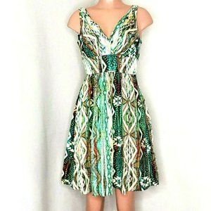 Boston Proper Amazon Ikat Dress Green Multicolor Deep V Neckline